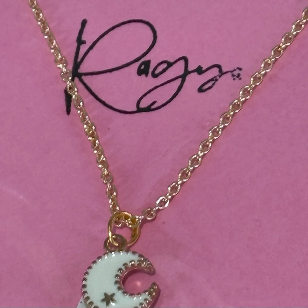 Gold Tone Crescent Moon Charm Necklace | Cute Locket Pendant | Gift Ready